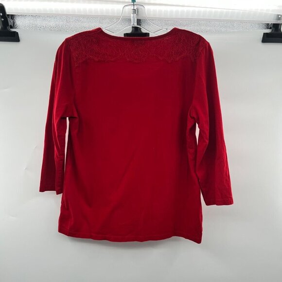 Talbot Women's Lace Shoulder 3/4 Sleeve Top Red Size Medium Scoop Neck - Picture 7 of 9